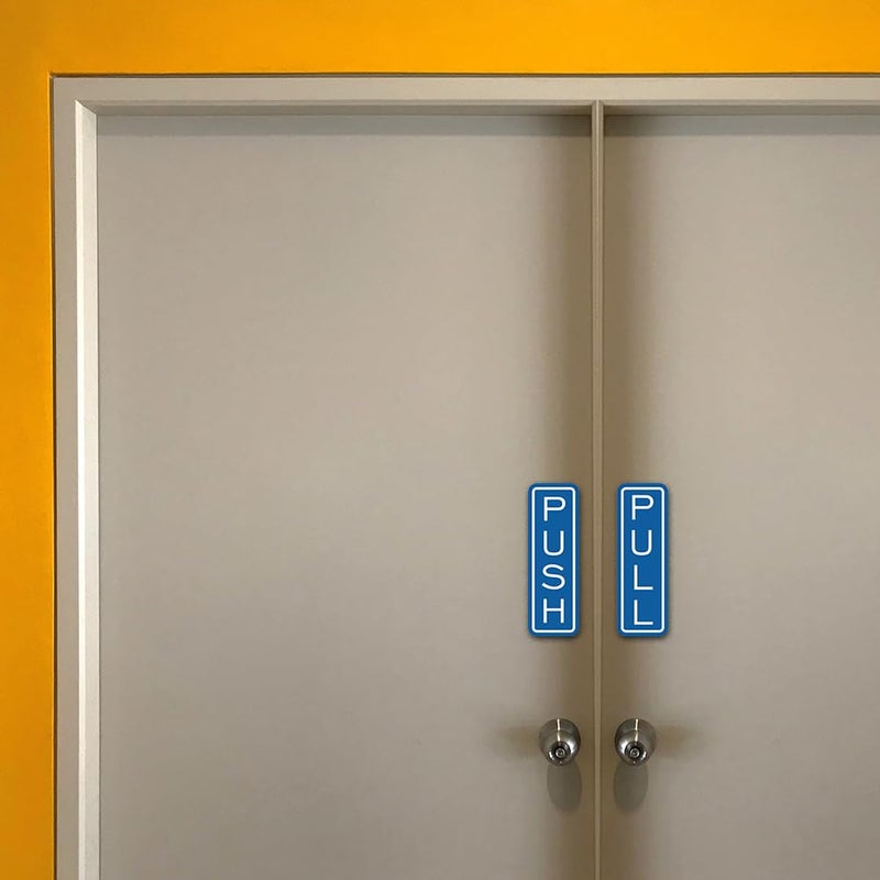 All Quality Classic Vertical Push Pull Door Signs - Great for Glass Doors | Professional Looking Signs | Easy Installation Includes Double-Sided Foam Adhesive Tape (Brushed Silver) - Medium (1 Pack) - Image 3
